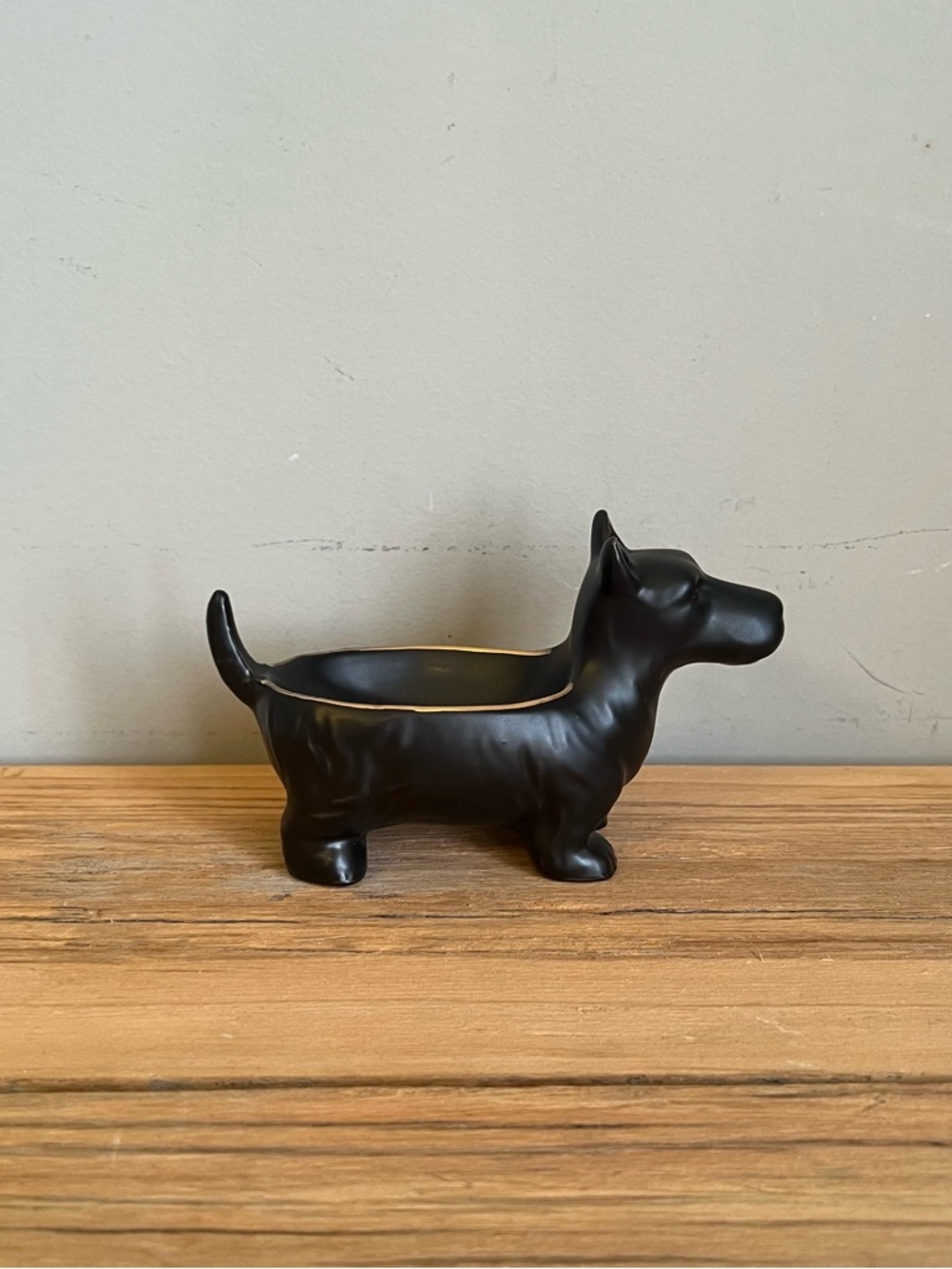 Matte Black Scottie Dog Trinket Dish with Gold Trim